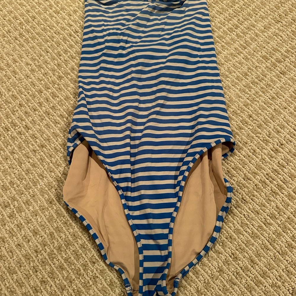 J. Crew Blue and Tan Striped One Piece Swimsuit